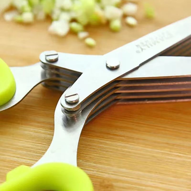 Green onion scissors artifact stainless steel five-layer multifunctional shears pepper artifact non-spicy eye scissors kitchen coriander scissors - Mixbatch