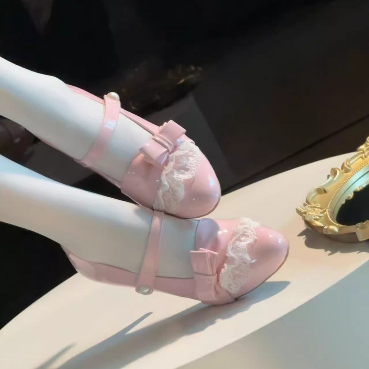 P lolita bow lace high heels