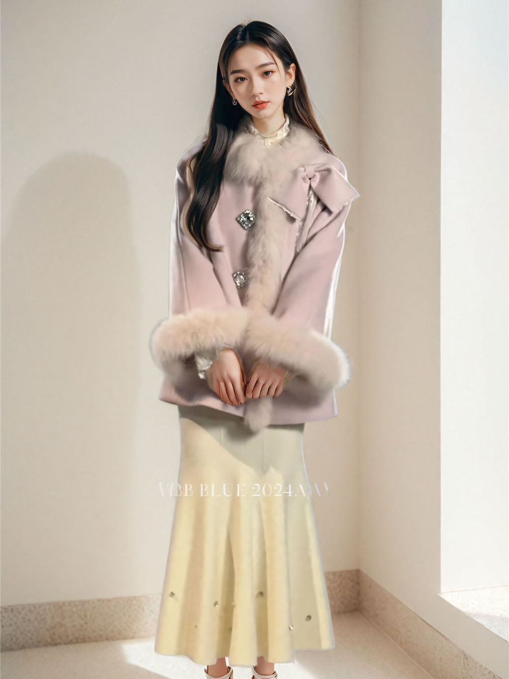 P fur collar jacket