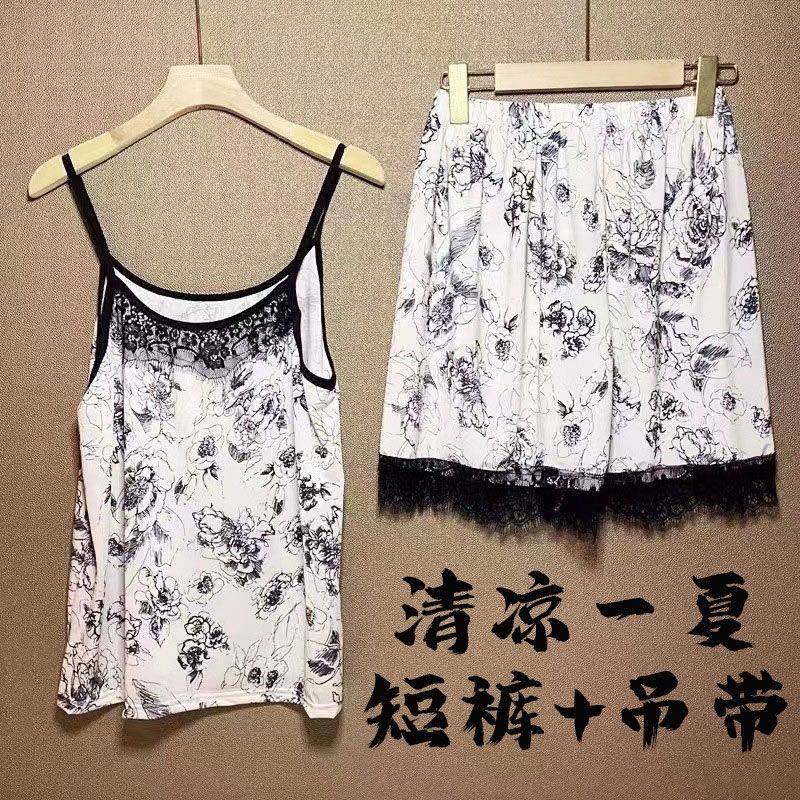 P country trendy four-set large-size women's clothing, girlfriend, little master, second-generation ice silk upgraded version, lace pajamas, women's home pajamas - Mixbatch