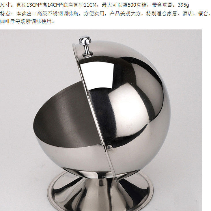 304 stainless steel sugar cube spherical seasoning jar flip storage jar creative seasoning jar tea candy jar sugar cup - Mixbatch