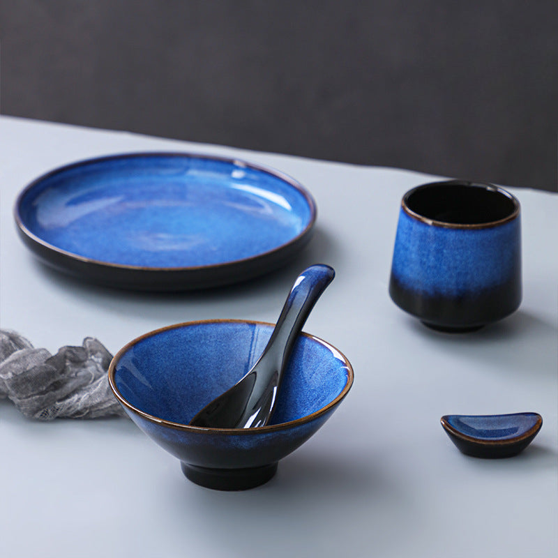 A Japanese high-end light luxury Western food ceramic wing bowl plate spoon cup hotel restaurant table four-piece tableware set