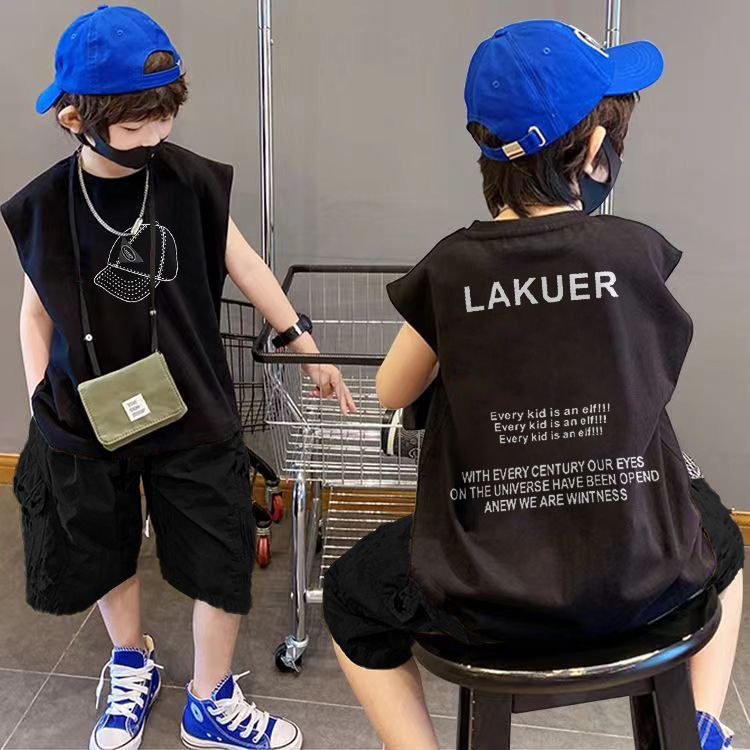 P boys pure cotton vest new set children's baby two-piece set summer trendy children's handsome thin sleeveless
