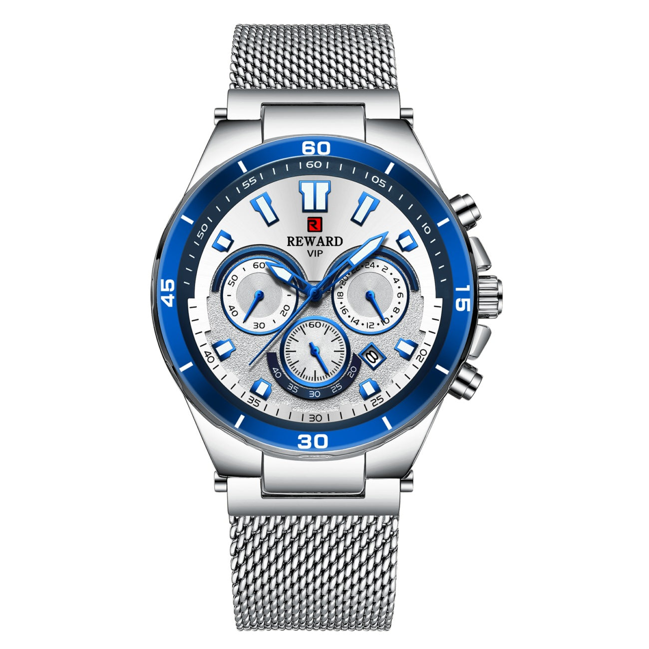 A 82003 Calendar Watch, Mesh Strap Watch, Waterproof Six-Pin Multifunctional Quartz Watch, Business Men's Watch