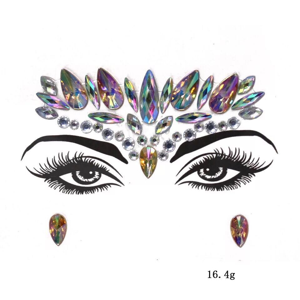 A face sticker diamond tattoo sticker diamond face decoration sticker gem adhesive eye sticker environmental protection music festival face sticker eyebrow diamond - Mixbatch