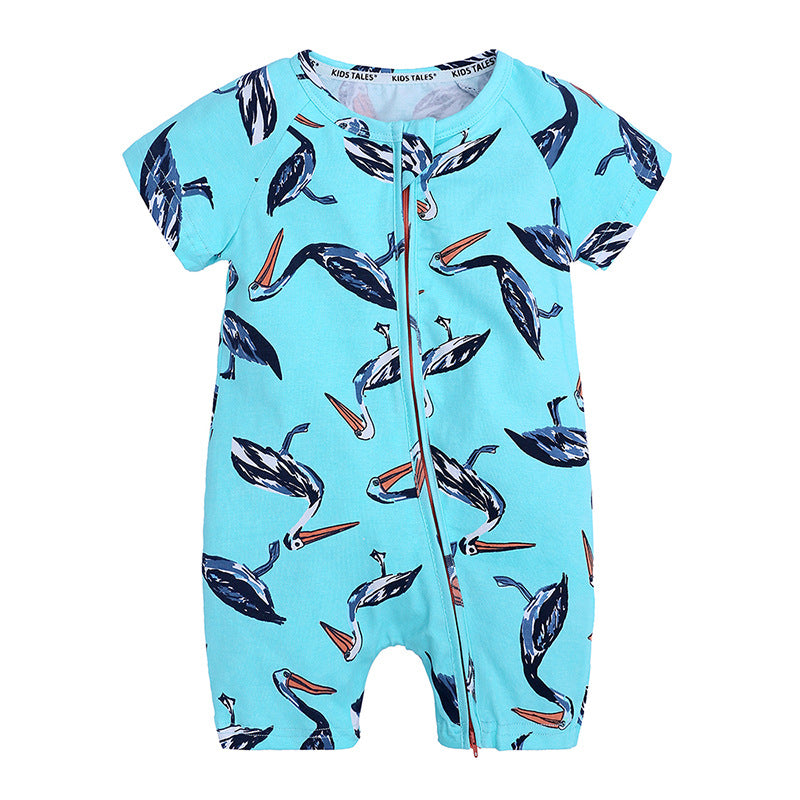 A a new conjoined baby cotton summer home clothes for boys and girls on behalf of INS thin climbing clothes with double zippers. - Mixbatch