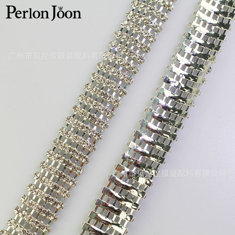 A Six rows of silver-colored welded chains, rhinestones, diamonds, wedding dresses, shoes, clothing decoration, handmade DIY accessories - Mixbatch