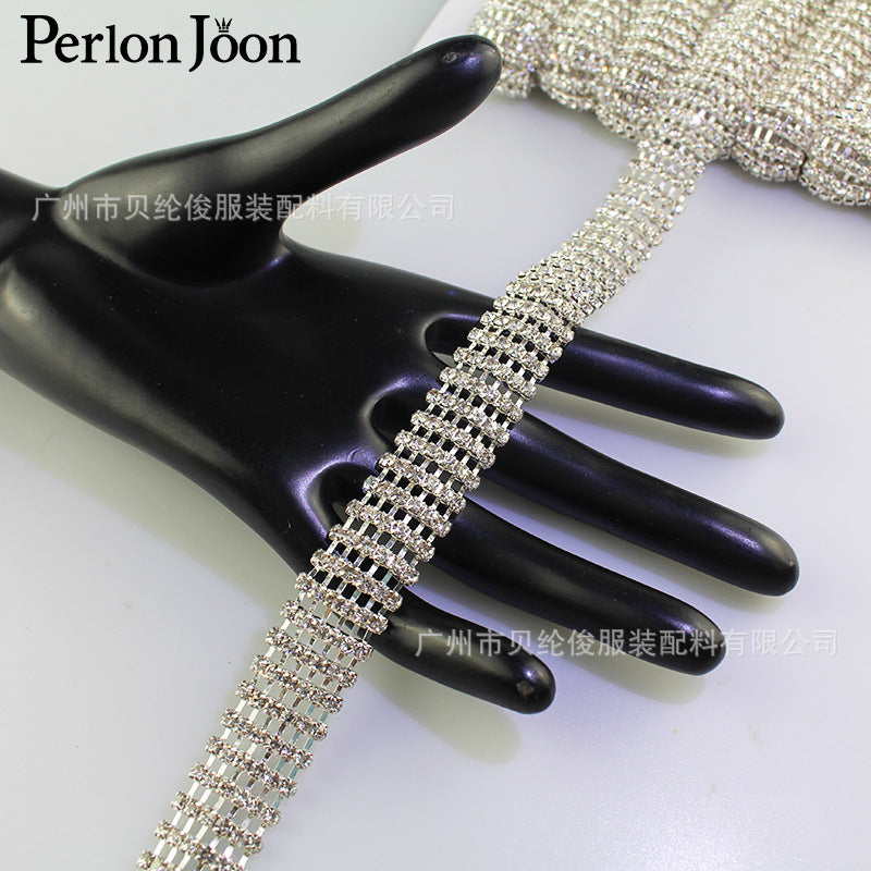 A Six rows of silver-colored welded chains, rhinestones, diamonds, wedding dresses, shoes, clothing decoration, handmade DIY accessories - Mixbatch