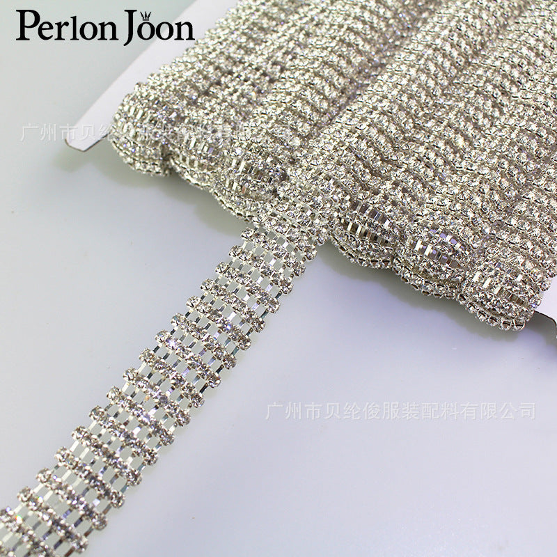 A Six rows of silver-colored welded chains, rhinestones, diamonds, wedding dresses, shoes, clothing decoration, handmade DIY accessories - Mixbatch