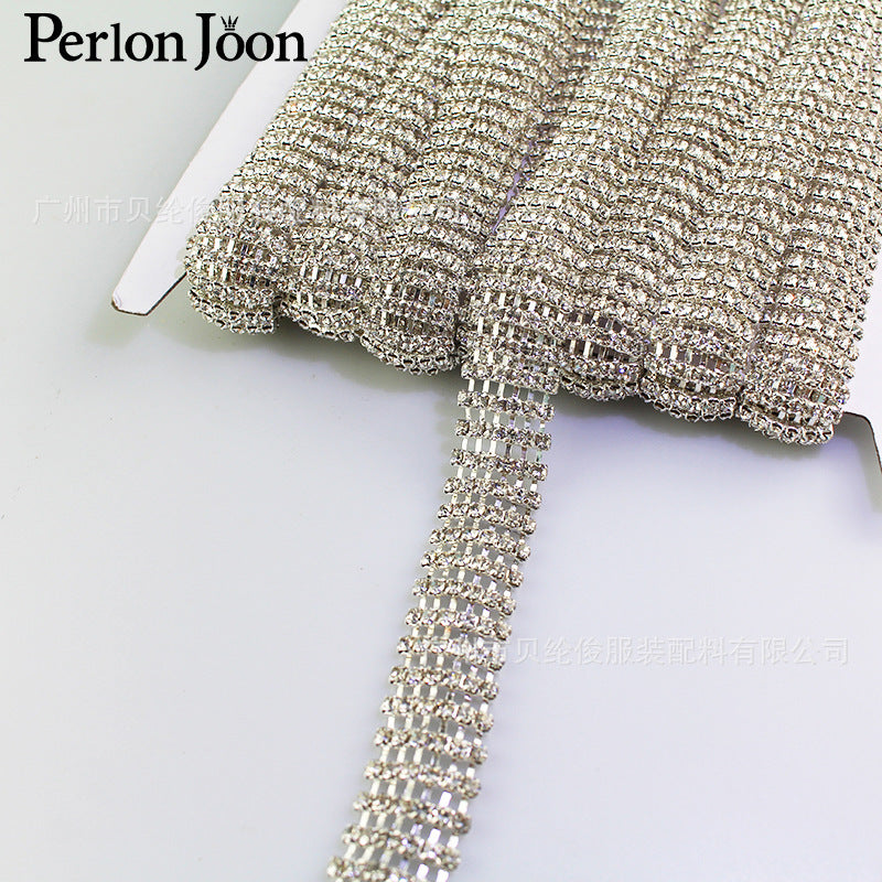 A Six rows of silver-colored welded chains, rhinestones, diamonds, wedding dresses, shoes, clothing decoration, handmade DIY accessories - Mixbatch