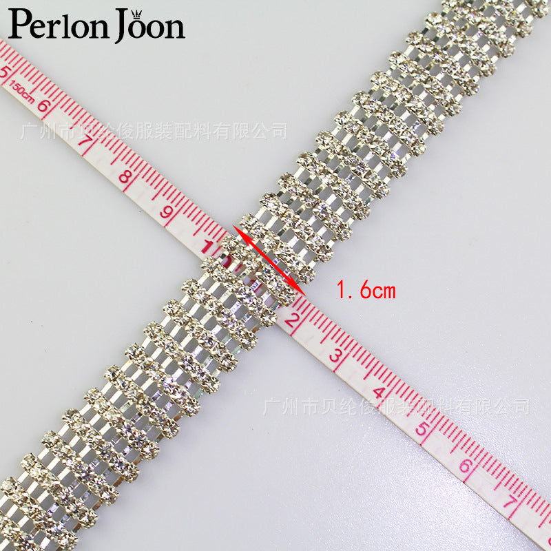 A Six rows of silver-colored welded chains, rhinestones, diamonds, wedding dresses, shoes, clothing decoration, handmade DIY accessories - Mixbatch