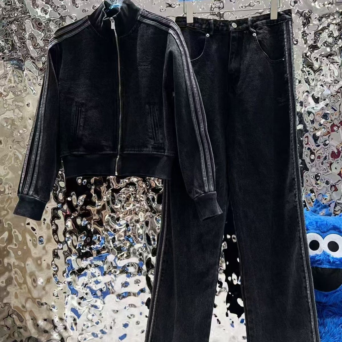 P denim jacket two-piece set