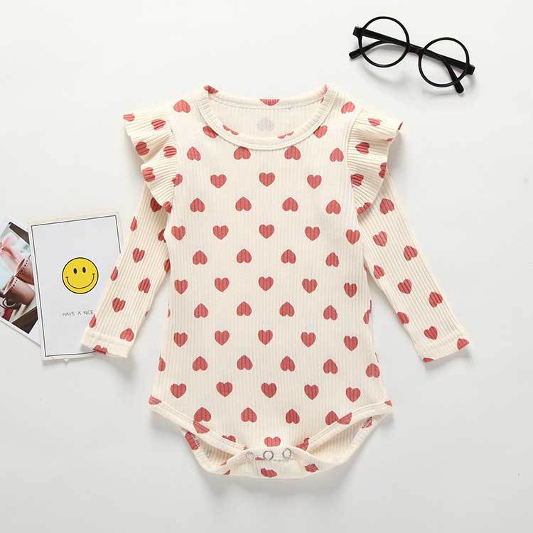 INS A Spring New Products Girls Baby Little Love Fart Romper Baby Cotton Long Sleeve One-piece Climbing Clothing