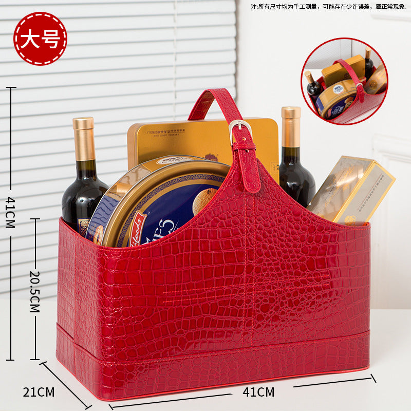 A leather portable basket gift packaging fruit storage basket wine basket