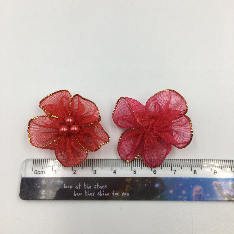 A Simulation plum blossom, flower with pearl snow yarn Phnom Penh snow yarn small flower ribbon flower shoe flower clothing flower wholesale - Mixbatch