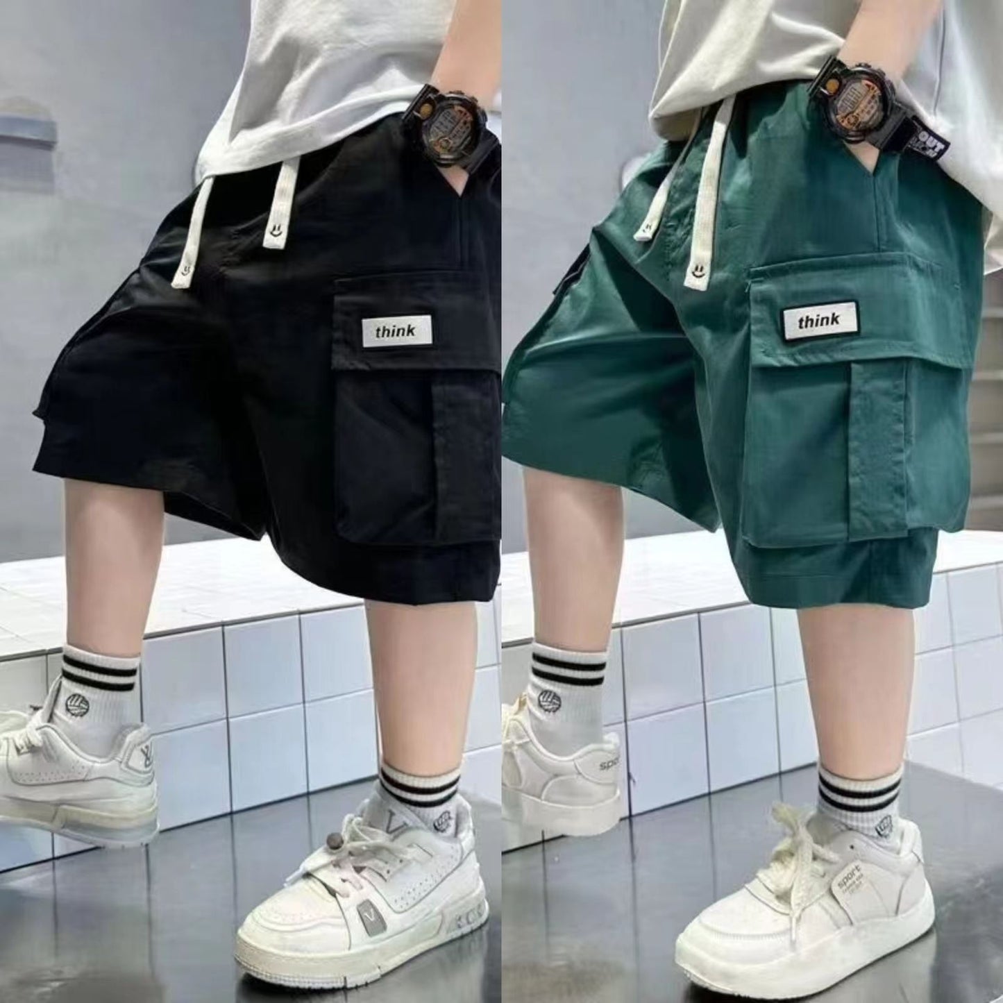 P boys tooling five-point pants summer new loose foreign style children's shorts summer casual children's boys pants