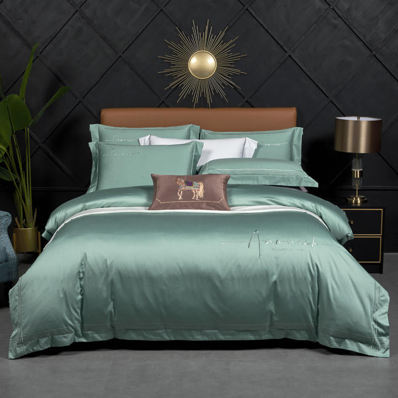 Luxury high-end 100s double strand horse cotton four piece set of pure cotton letter show hotel solid color bedding 4 pieces - Mixbatch