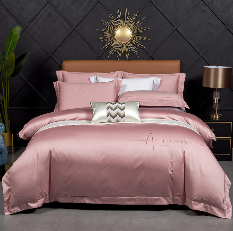 Luxury high-end 100s double strand horse cotton four piece set of pure cotton letter show hotel solid color bedding 4 pieces - Mixbatch