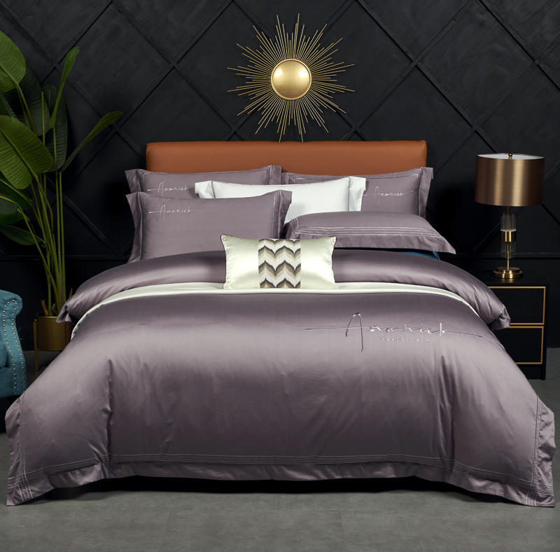 Luxury high-end 100s double strand horse cotton four piece set of pure cotton letter show hotel solid color bedding 4 pieces - Mixbatch