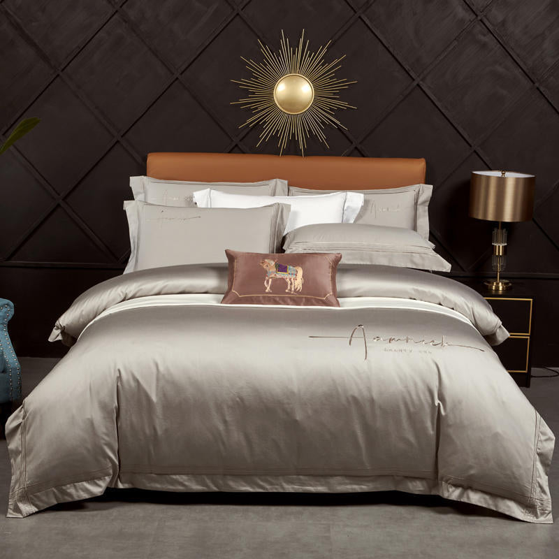 Luxury high-end 100s double strand horse cotton four piece set of pure cotton letter show hotel solid color bedding 4 pieces - Mixbatch
