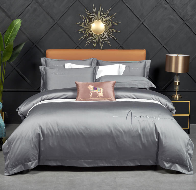 Luxury high-end 100s double strand horse cotton four piece set of pure cotton letter show hotel solid color bedding 4 pieces - Mixbatch