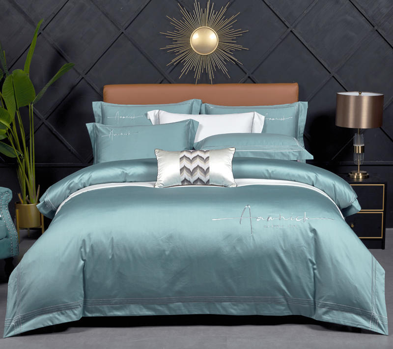 Luxury high-end 100s double strand horse cotton four piece set of pure cotton letter show hotel solid color bedding 4 pieces - Mixbatch