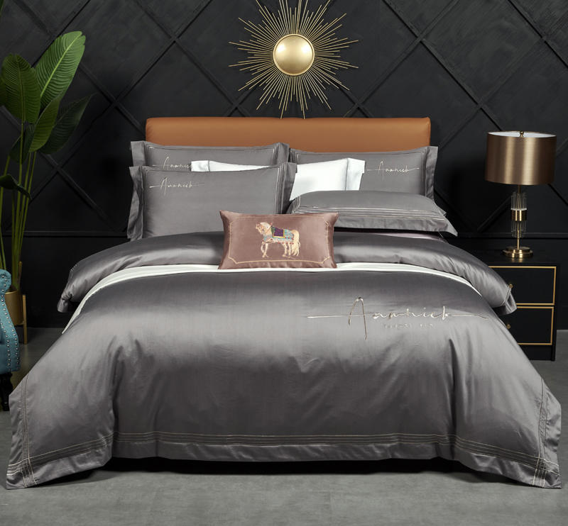 Luxury high-end 100s double strand horse cotton four piece set of pure cotton letter show hotel solid color bedding 4 pieces - Mixbatch