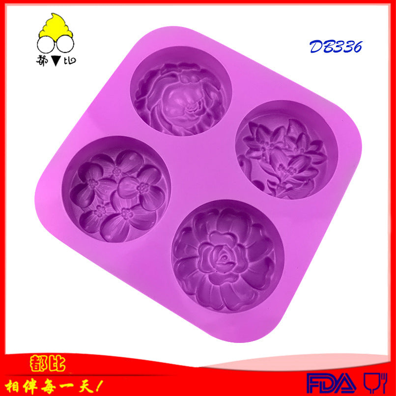 A all than, silicone cake mold 4 even round different flowers, chocolate mold DIY three-dimensional handmade aromatherapy soap mold MOQ;10 PIECE - Mixbatch