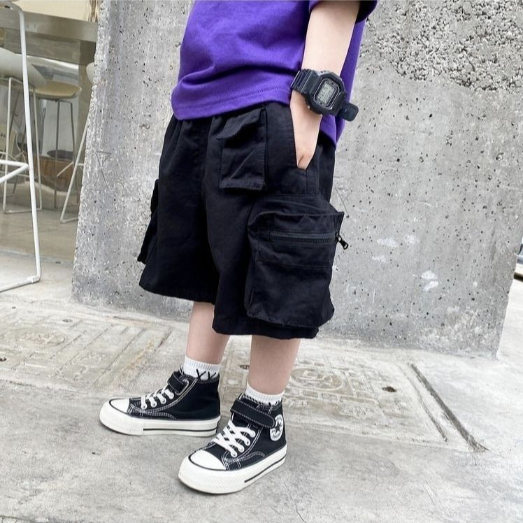 P boys shorts summer cotton overalls new handsome boys middle pants children's baby loose thin five-point pants