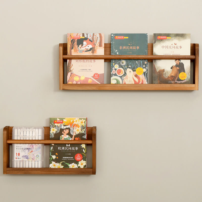 P Solid wood wall-mountedShelf Picture book shelf Children's bookshelf