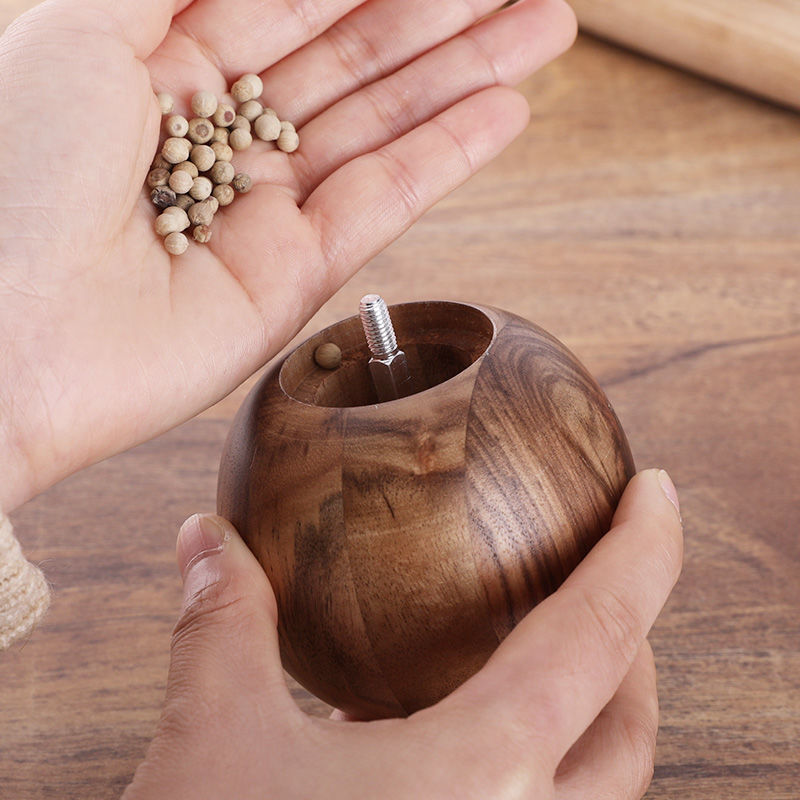 Hand-grinding pepper grinder Wooden black pepper particle grinding tool thickness adjustable freshly ground pepper seasoning bottle. - Mixbatch