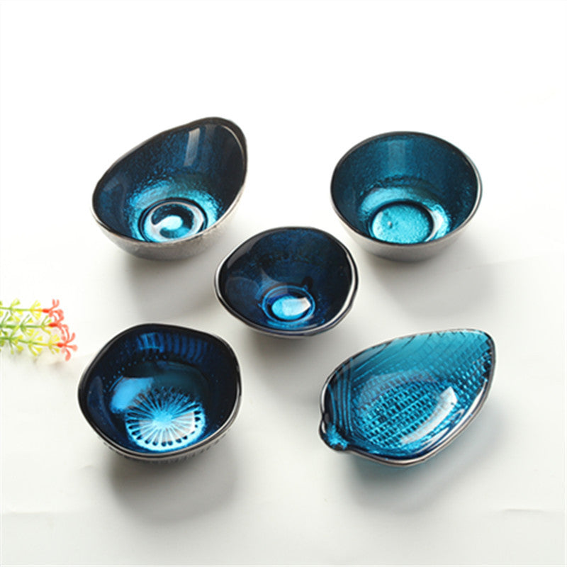 A Creative Plated Salad Bowl Sky Blue Snack Plate Stained Glass Dipping Plate Seasoning Plate