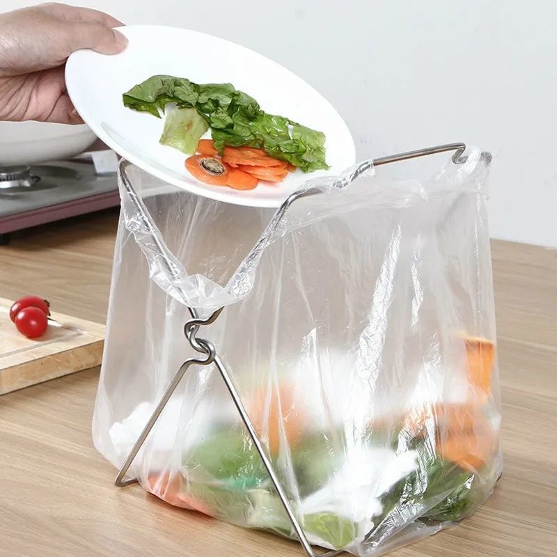 Stainless steel kitchen garbage rack, garbage bag rack, cloth rack, foldable storage rack, plastic bag rack, garbage bin bracket - Mixbatch
