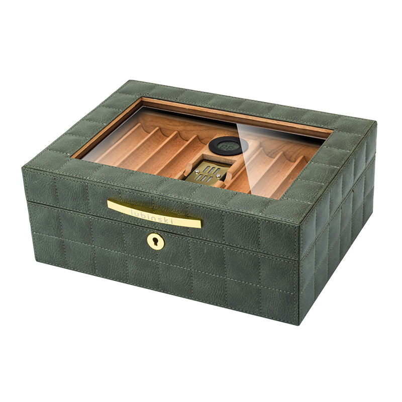 P Cedar wood humidor leather see-through window