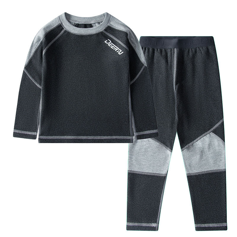 P children's long johns and long johns double-sided velvet boys and girls velvet pajamas autumn and winter teenagers antibacterial thermal underwear set