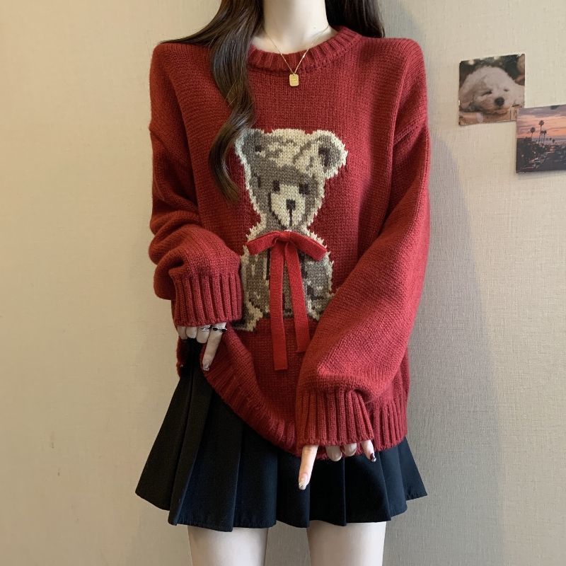 A cartoon crew neck sweater