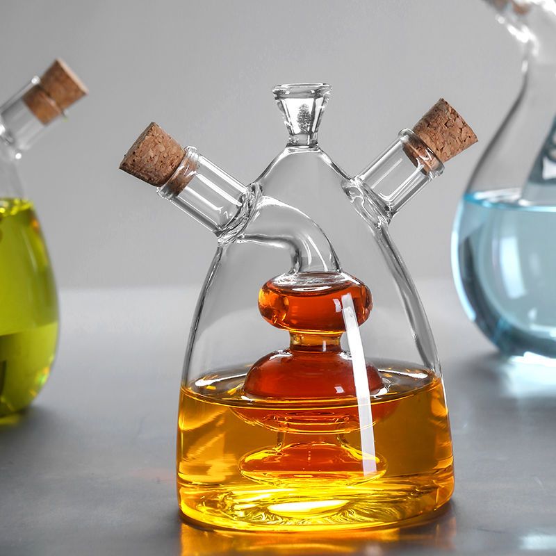Double layered glass creative oil pot, olive oil leak proof, one pot, dual-purpose, double mouth seasoning bottle, kitchen dual-purpose soy sauce vinegar bottle - Mixbatch