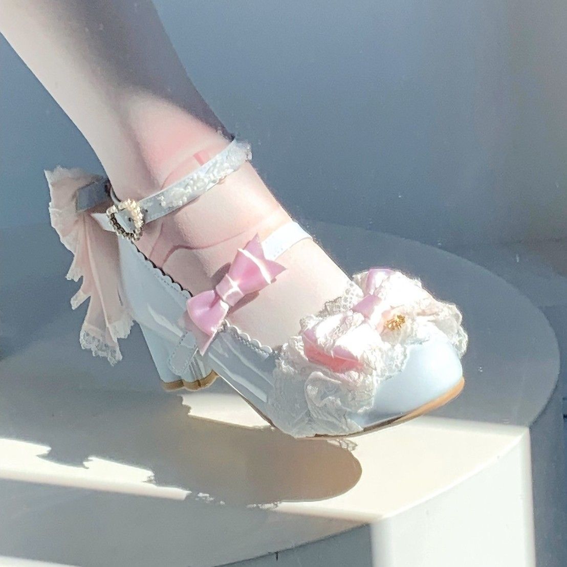 P lolita bow lace high heels