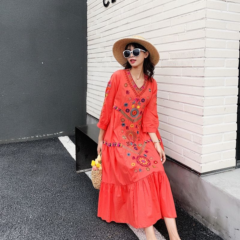 P photo white skirt seaside vacation super fairy small ethnic style dress