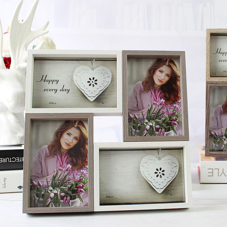 A creative four-grid combination 6-inch photo frame retro American photo frame table hanging wall double six-inch splicing frame