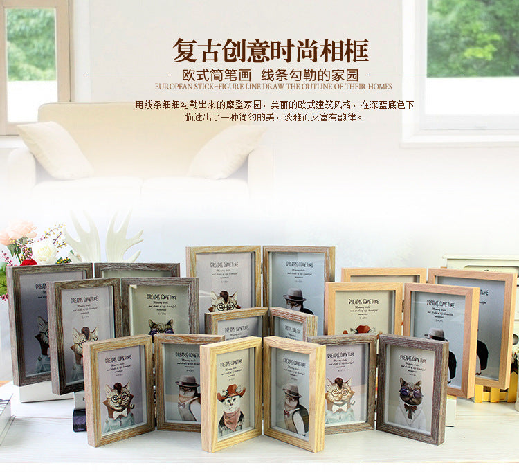 A creative double folding combination photo frame retro American creative personality 6 inch 7 inch 8 inch folding photo frame table