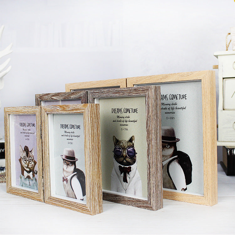 A creative double folding combination photo frame retro American creative personality 6 inch 7 inch 8 inch folding photo frame table