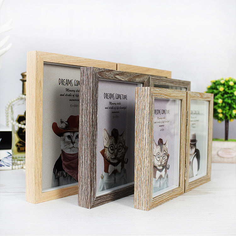 A creative double folding combination photo frame retro American creative personality 6 inch 7 inch 8 inch folding photo frame table