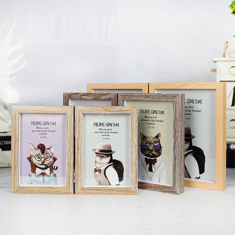A creative double folding combination photo frame retro American creative personality 6 inch 7 inch 8 inch folding photo frame table
