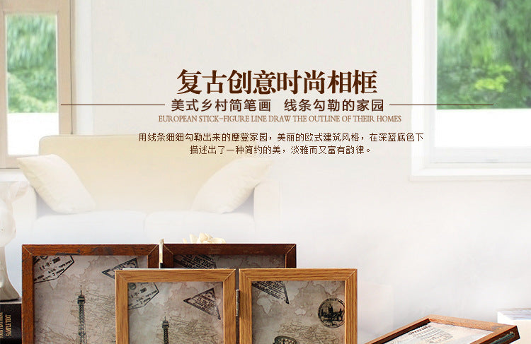 A retro American creative combination double folding double-sided glass photo frame table 6-inch 7-inch image frame pendulum