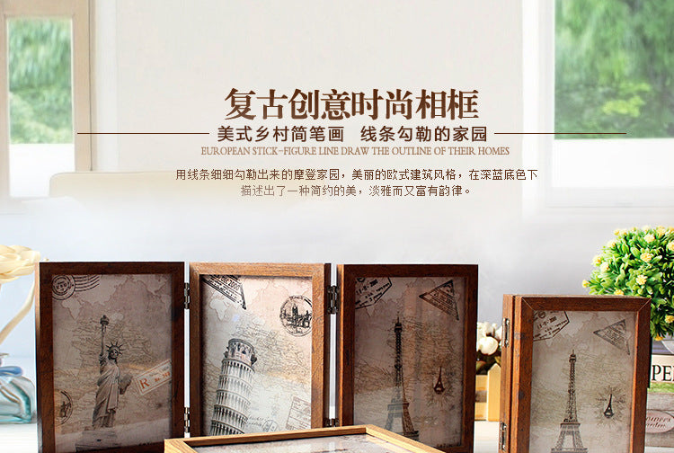 A three-fold folding six-sided glass photo frame table retro American creative combination 6-inch 7-inch like photo frame ornament