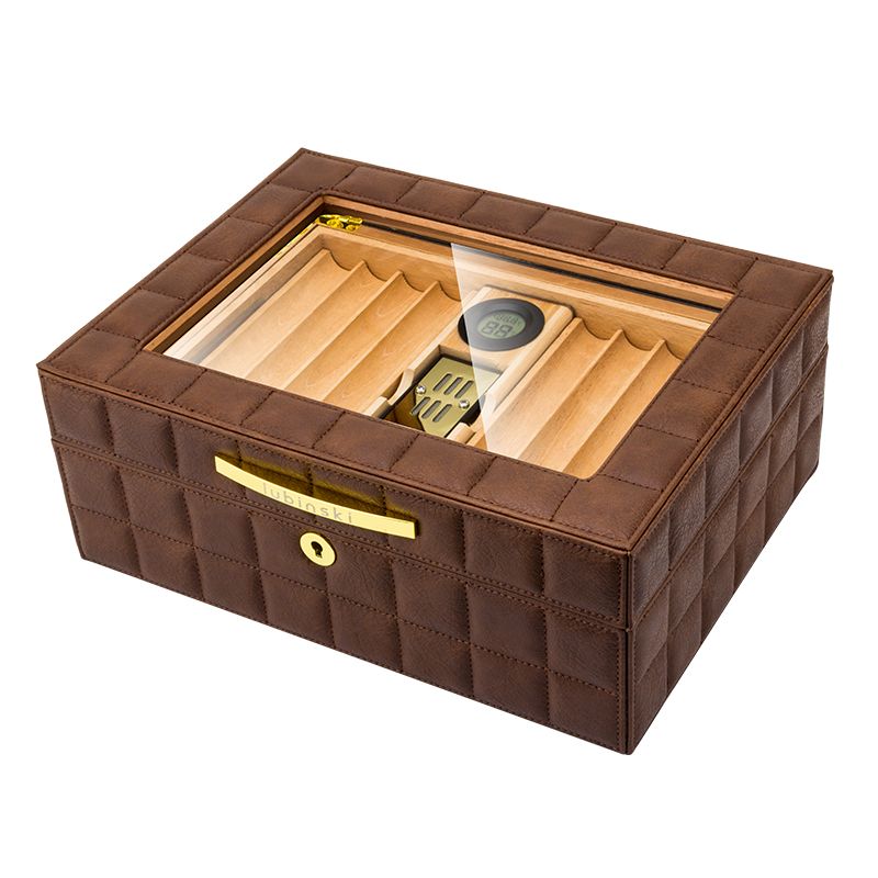 P Cedar wood humidor leather see-through window