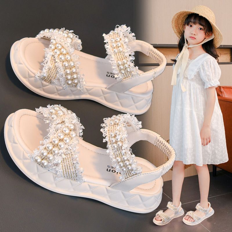 P summer new sandals girls open-toed Korean version princess small fragrant wind pearl single shoes trendy cute little big children's shoes