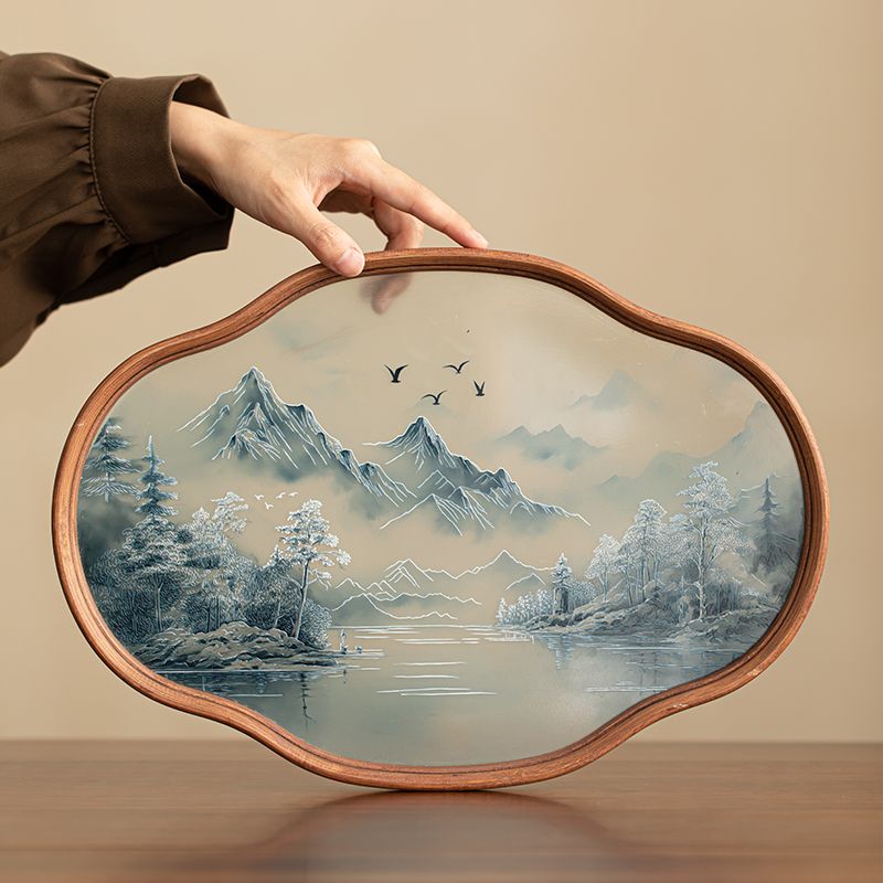 P landscape glass tray retro bamboo dry brewed tea tray fruit snack tray kung fu tea set tea cup storage tray
