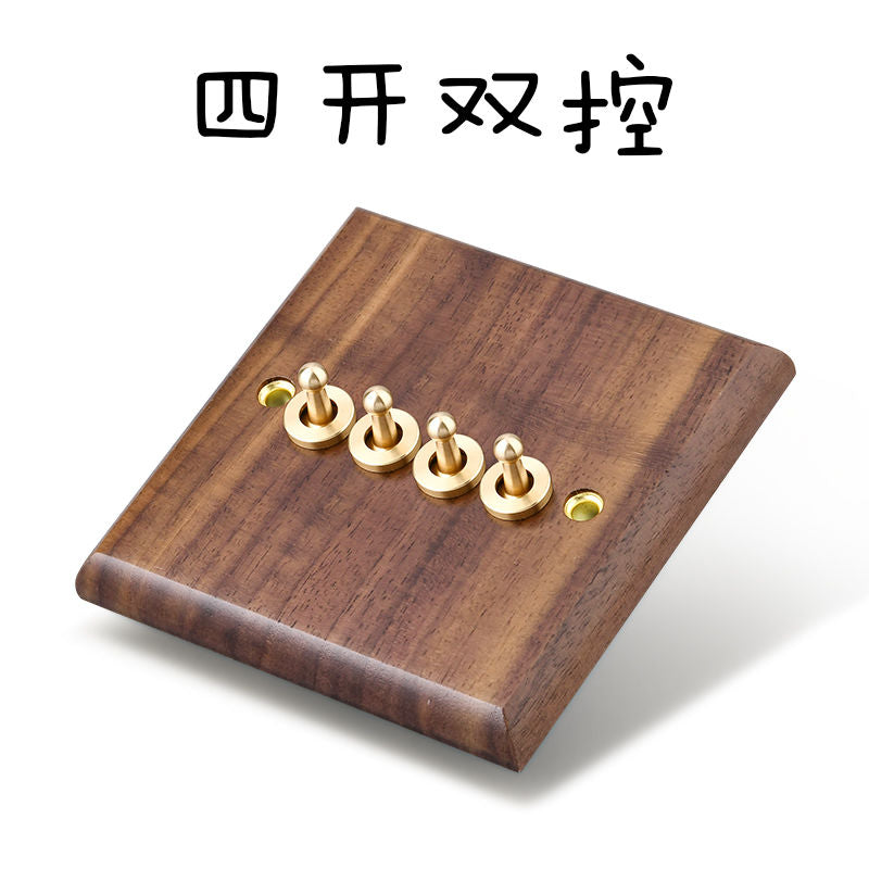 P Black walnut brass lever power socket panel